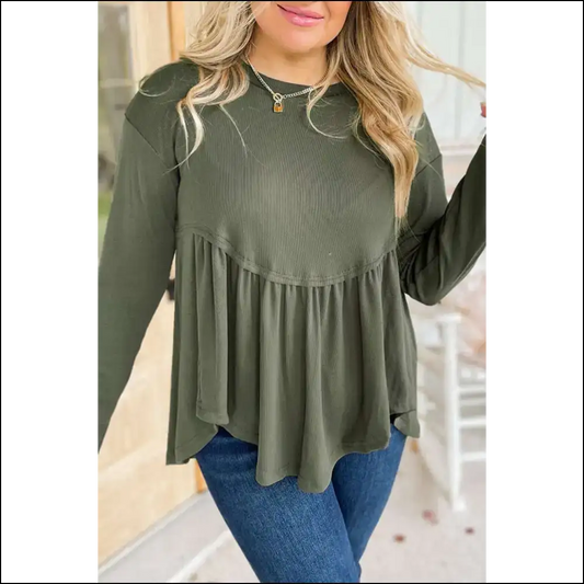Needful Things: Thermal Knitted Babydoll Flare Top - Bye Bra! 🤣 - Mist Green / 1x - Plus Size Tops on Sale Worldwide Shipping