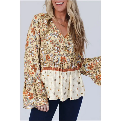Needful Things: v Neck Bell Sleeve Floral! 🌼 Yellow Power! - s - Blouses on Sale Worldwide Shipping