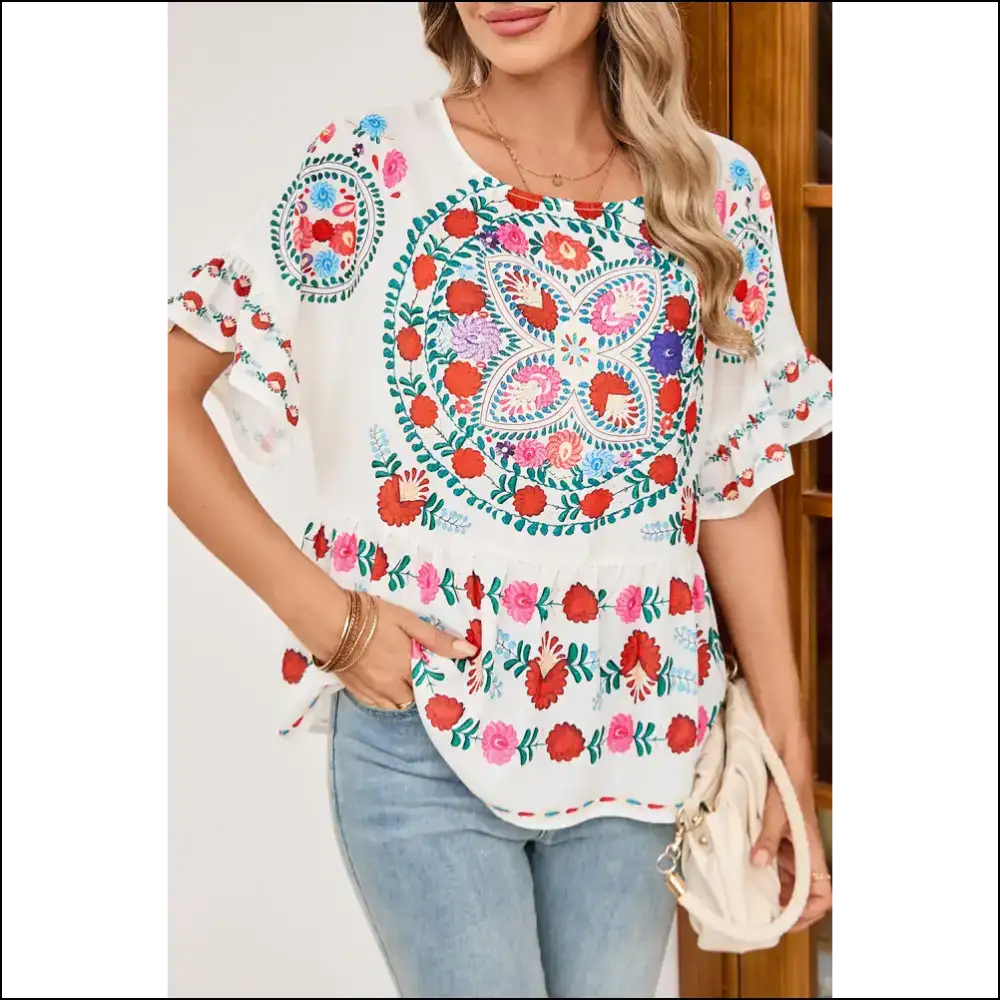Needful Things: White Boho Floral Disaster Averted! 🌼 - s - Blouses on Sale Worldwide Shipping