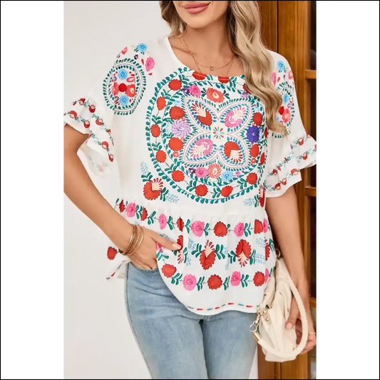 Needful Things: White Boho Floral Disaster Averted! 🌼 - s - Blouses on Sale Worldwide Shipping