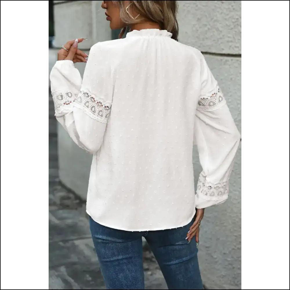 Needful Things: White Swiss Dot Frill Neck Blouse - too Good! 💀 Lace Patchwork Perfection! ✨ - Blouses on Sale Worldwide Shipping