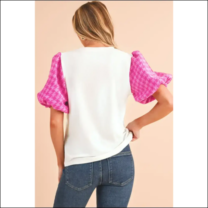 Needful Things: White Tweed Lantern Sleeve Blouse - Bow Down Bitches 👑 - Blouses on Sale Worldwide Shipping