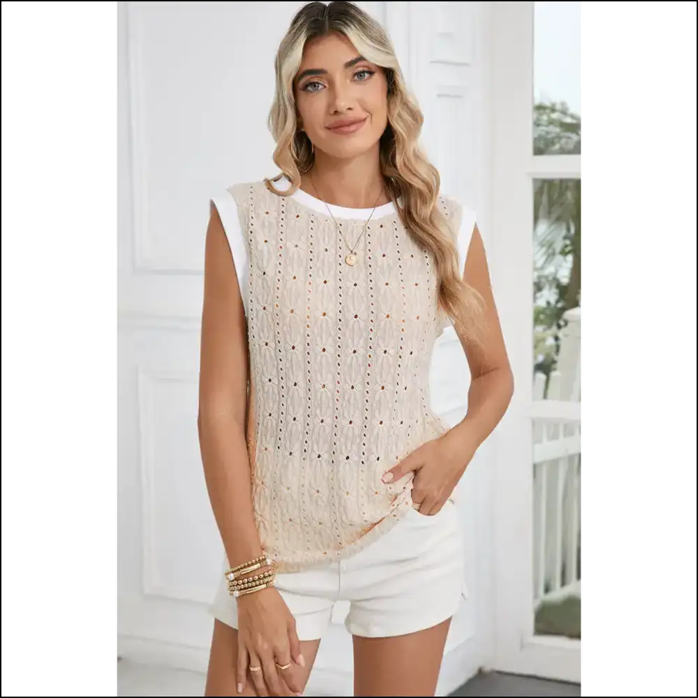 Oatmeal Floral Textured Sleeveless: Arm Goddess 🌸 Needful Things - Sleeveless Shirts Tank Tops on Sale Worldwide Shipping