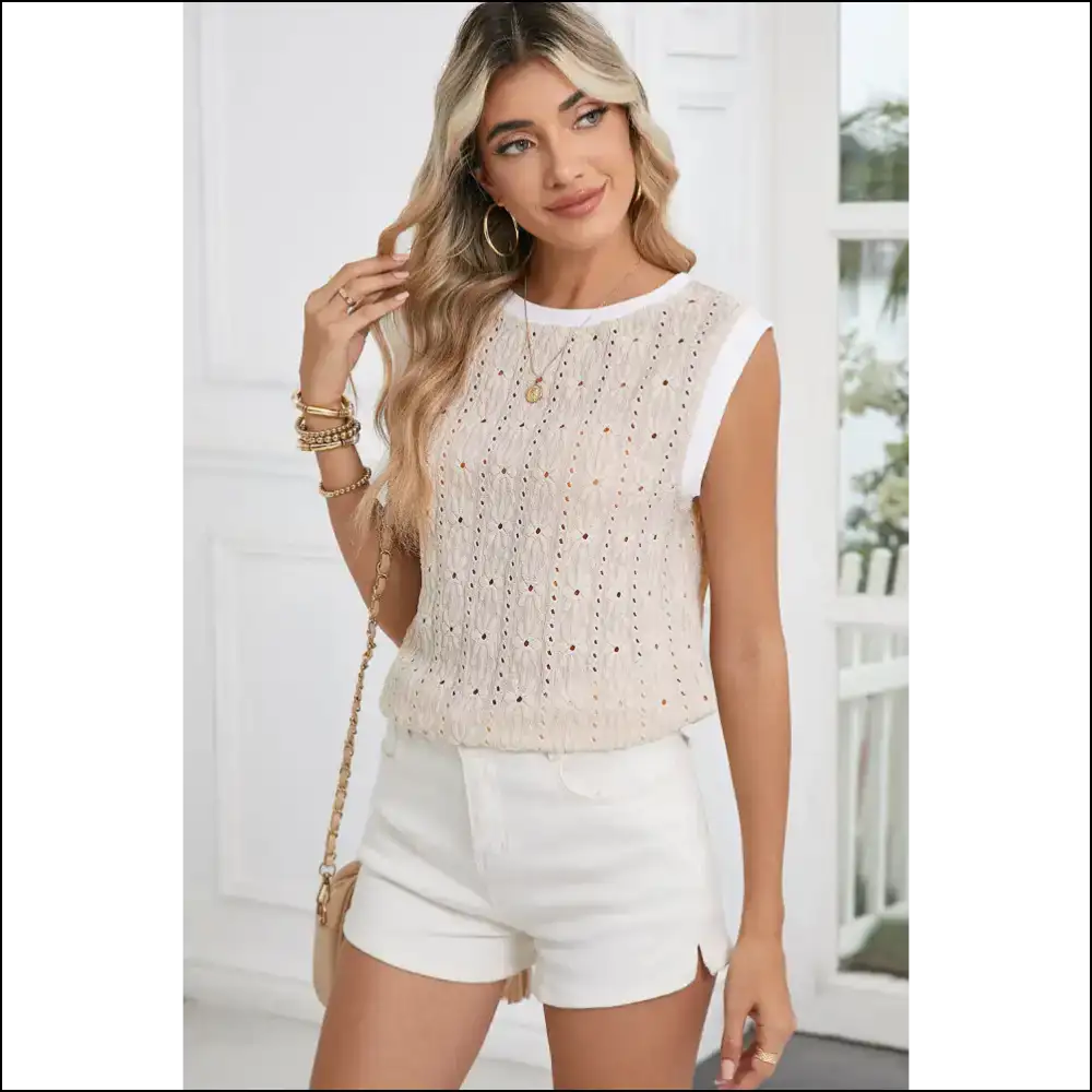 Oatmeal Floral Textured Sleeveless: Arm Goddess 🌸 Needful Things - Sleeveless Shirts Tank Tops on Sale Worldwide Shipping