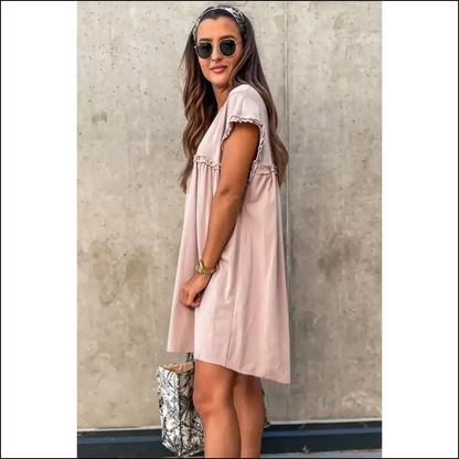 Oatmeal Frilled Trim Dress: Dress Like you Own Needful Things 😈 - Short Dresses on Sale Worldwide Shipping