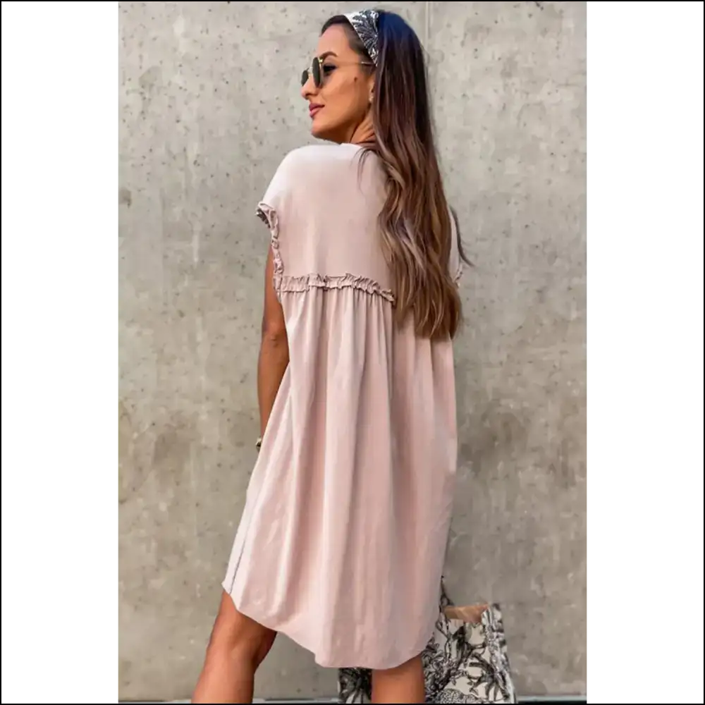 Oatmeal Frilled Trim Dress: Dress Like you Own Needful Things 😈 - Short Dresses on Sale Worldwide Shipping