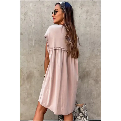 Oatmeal Frilled Trim Dress: Dress Like you Own Needful Things 😈 - Short Dresses on Sale Worldwide Shipping
