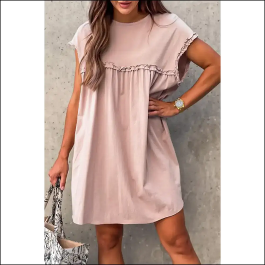 Oatmeal Frilled Trim Dress: Dress Like you Own Needful Things 😈 - s - Short Dresses on Sale Worldwide Shipping