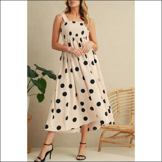 Oatmeal Polka Dot Dress: Rom-com Ready! 🎬 Needful Things - s - Maxi Dresses on Sale Worldwide Shipping