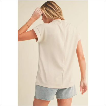 Oatmeal Short Sleeve Chic: Needful Things’ Goddess Top 👑 - Blouses on Sale Worldwide Shipping