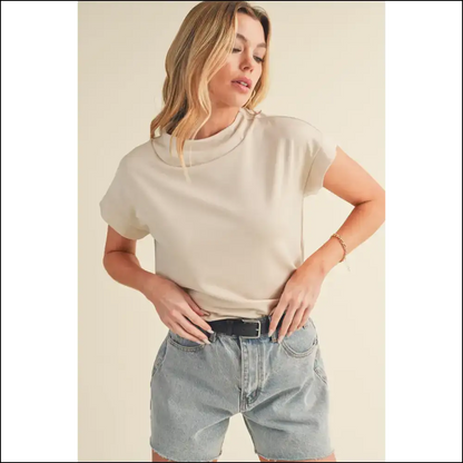 Oatmeal Short Sleeve Chic: Needful Things’ Goddess Top 👑 - Blouses on Sale Worldwide Shipping