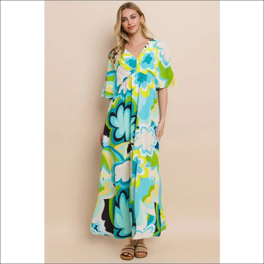 Floral Printed Slit Maxi Dress - Summer Elegance - Blue / s - Dresses on Sale Worldwide Shipping