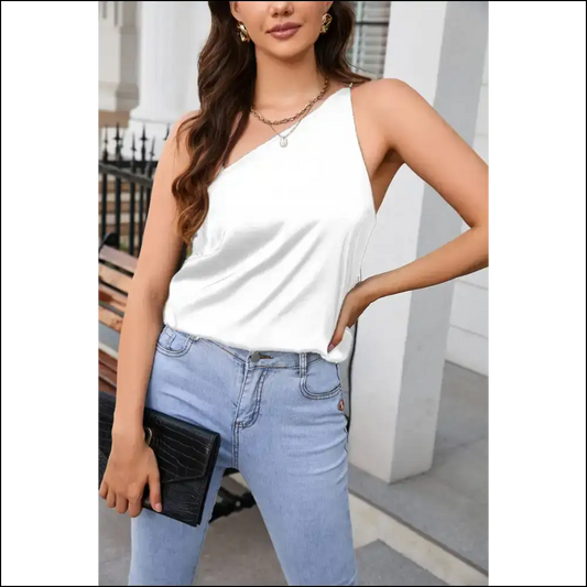One Shoulder Wonder: your Needful Thing for Chic Sleeveless Shenanigans! 😎 - White / s - Tank Tops on Sale Worldwide Shipping