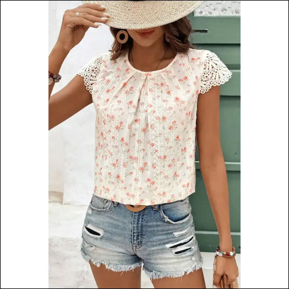 Oops i Bought Another Charming Pink Floral Lace Blouse - Blouses on Sale Worldwide Shipping