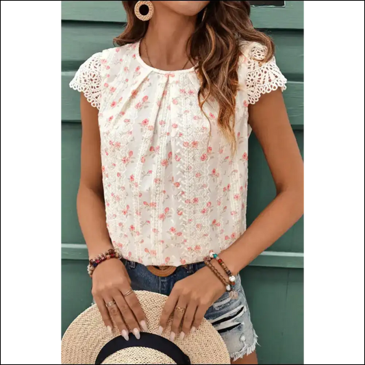 Oops i Bought Another Charming Pink Floral Lace Blouse - s - Blouses on Sale Worldwide Shipping