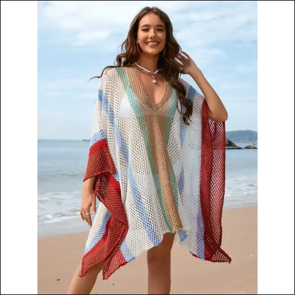 Openwork Color Block Plunge Cover-up - Cover-ups Swimwear on Sale Worldwide Shipping