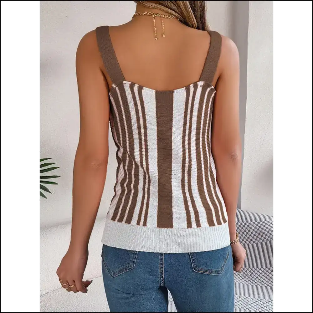 Openwork Striped V-neck Tank Top - Tops on Sale Worldwide Shipping