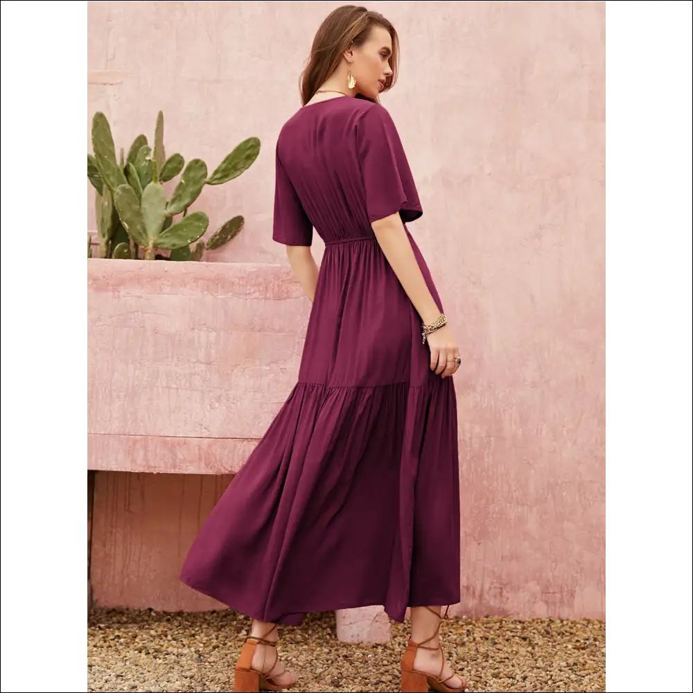 Chic Openwork V-neck Flare Sleeve Dress - Dresses on Sale Worldwide Shipping