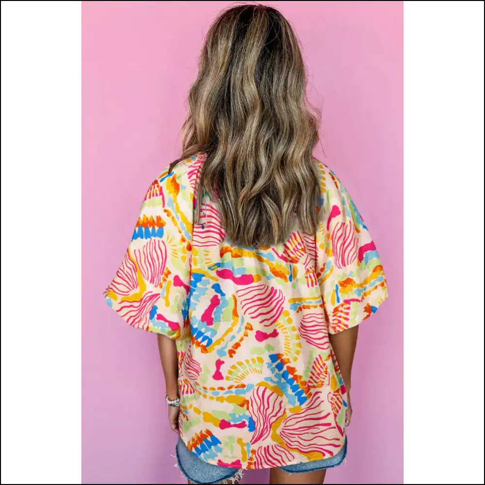 Orange Abstract Print Blouse Prepare for Compliments - Blouses on Sale Worldwide Shipping