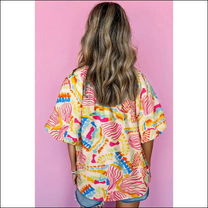 Orange Abstract Print Blouse Prepare for Compliments - Blouses on Sale Worldwide Shipping