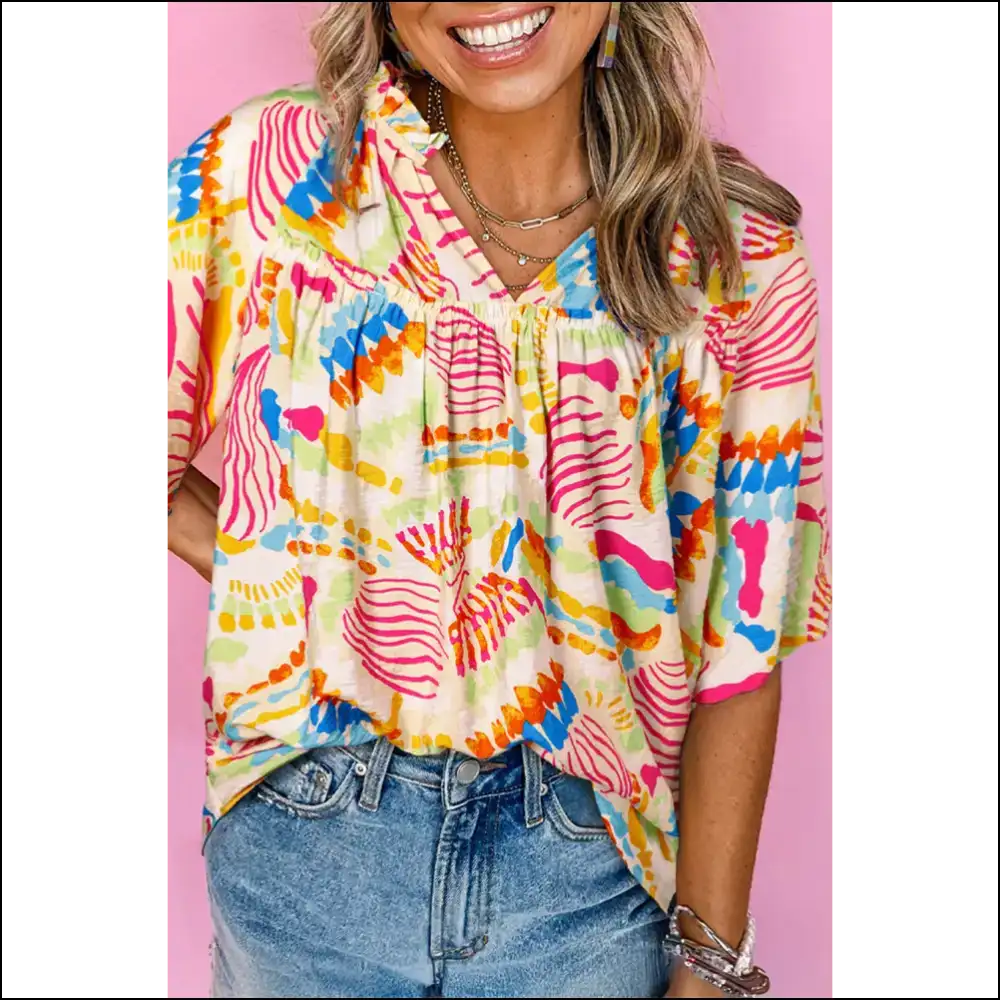 Orange Abstract Print Blouse Prepare for Compliments - s - Blouses on Sale Worldwide Shipping