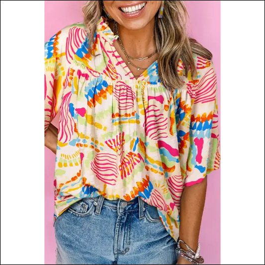 Orange Abstract Print Blouse Prepare for Compliments - s - Blouses on Sale Worldwide Shipping