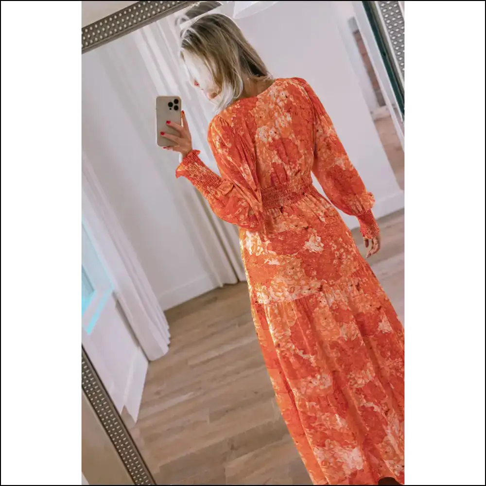 Orange Boho Floral Bishop Sleeve Maxi: Dress so Good It’s Magical 🌼 Needful Things - Maxi Dresses on Sale Worldwide Shipping