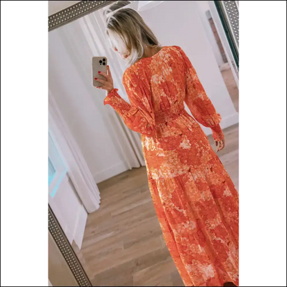 Orange Boho Floral Bishop Sleeve Maxi: Dress so Good It’s Magical 🌼 Needful Things - Maxi Dresses on Sale Worldwide Shipping