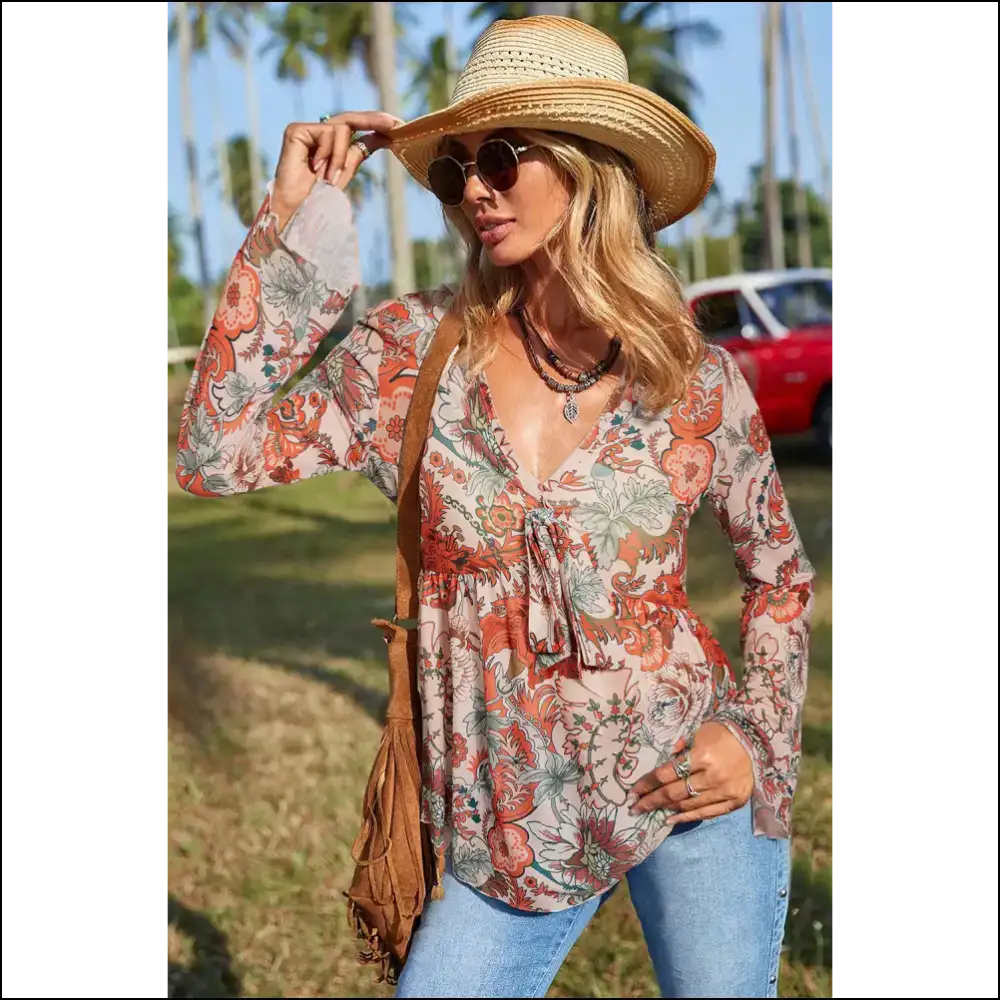 Orange Floral Bell Sleeve: Blossom Baby Blossom! Needful Things 🌼 - Blouses on Sale Worldwide Shipping