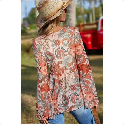Orange Floral Bell Sleeve: Blossom Baby Blossom! Needful Things 🌼 - Blouses on Sale Worldwide Shipping