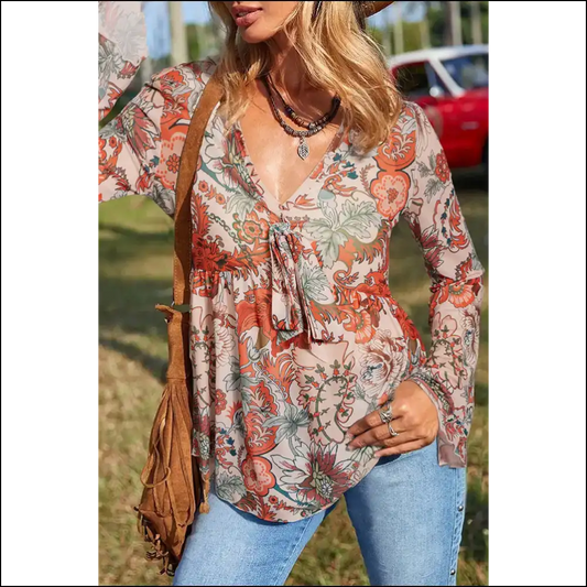 Orange Floral Bell Sleeve: Blossom Baby Blossom! Needful Things 🌼 - s - Blouses on Sale Worldwide Shipping