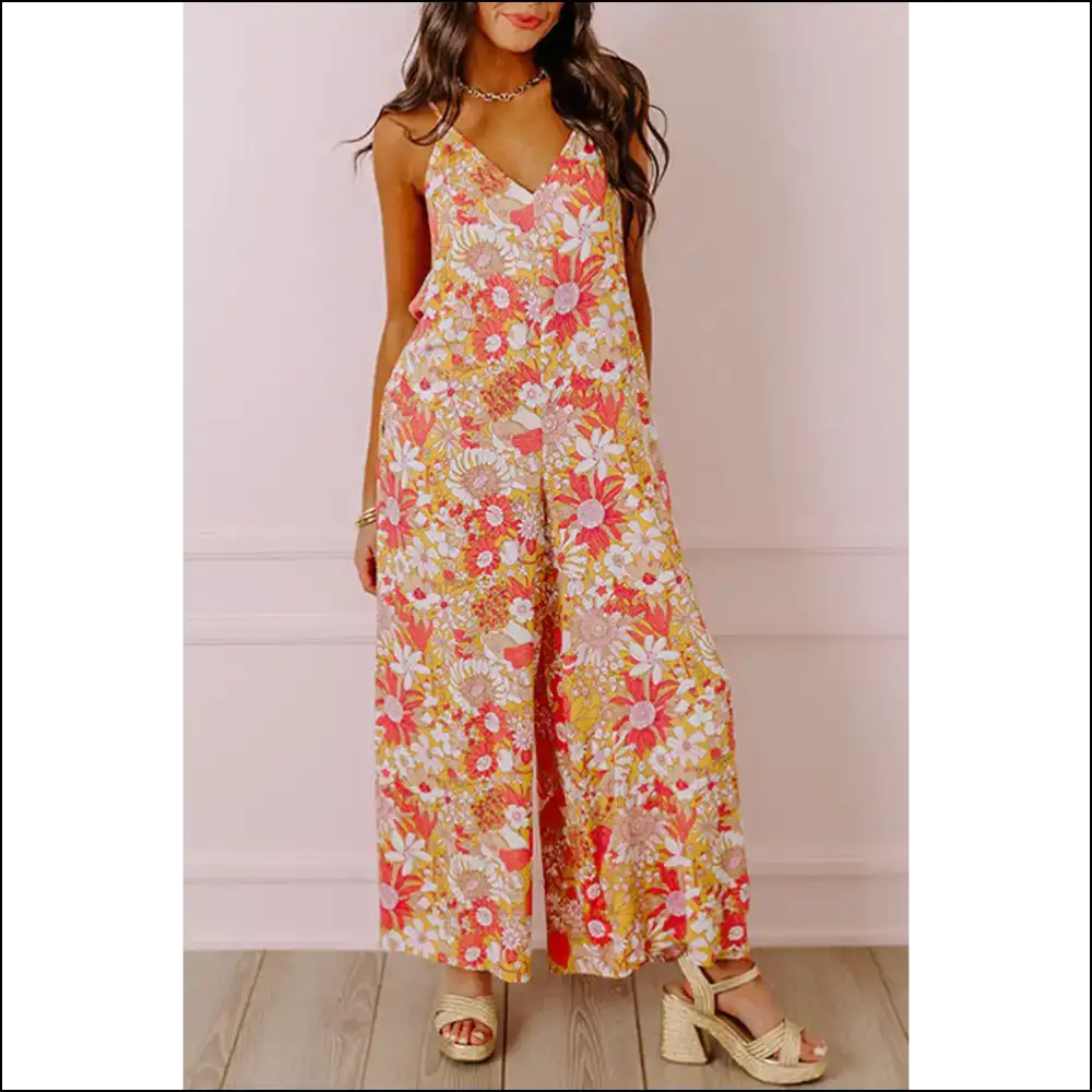Orange Floral Jumpsuit: Wide Leg? More Like *wide Awake* Legs! 🌼 Needful Things - s - Jumpsuits & Rompers on Sale Worldwide Shipping