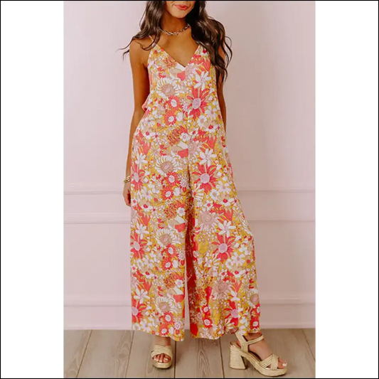 Orange Floral Jumpsuit: Wide Leg? More Like *wide Awake* Legs! 🌼 Needful Things - s - Jumpsuits & Rompers on Sale Worldwide Shipping