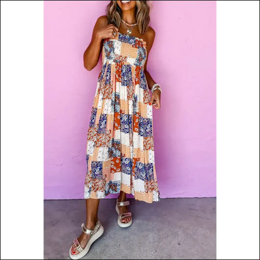 Orange Floral Patchwork Dress: so Hot It’s Frilled 🧡 Needful Things - s - Maxi Dresses on Sale Worldwide Shipping