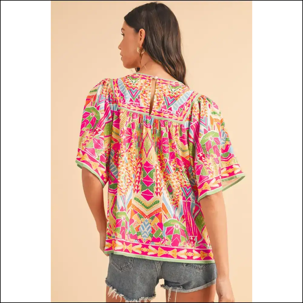 Orange Geometric Print Bell Blouse: Needful Things’ Awesomeness 🍊 - Blouses on Sale Worldwide Shipping