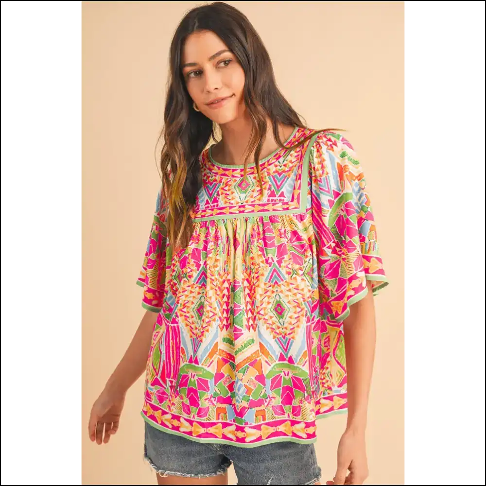 Orange Geometric Print Bell Blouse: Needful Things’ Awesomeness 🍊 - s - Blouses on Sale Worldwide Shipping