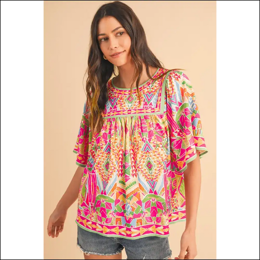 Orange Geometric Print Bell Blouse: Needful Things’ Awesomeness 🍊 - s - Blouses on Sale Worldwide Shipping