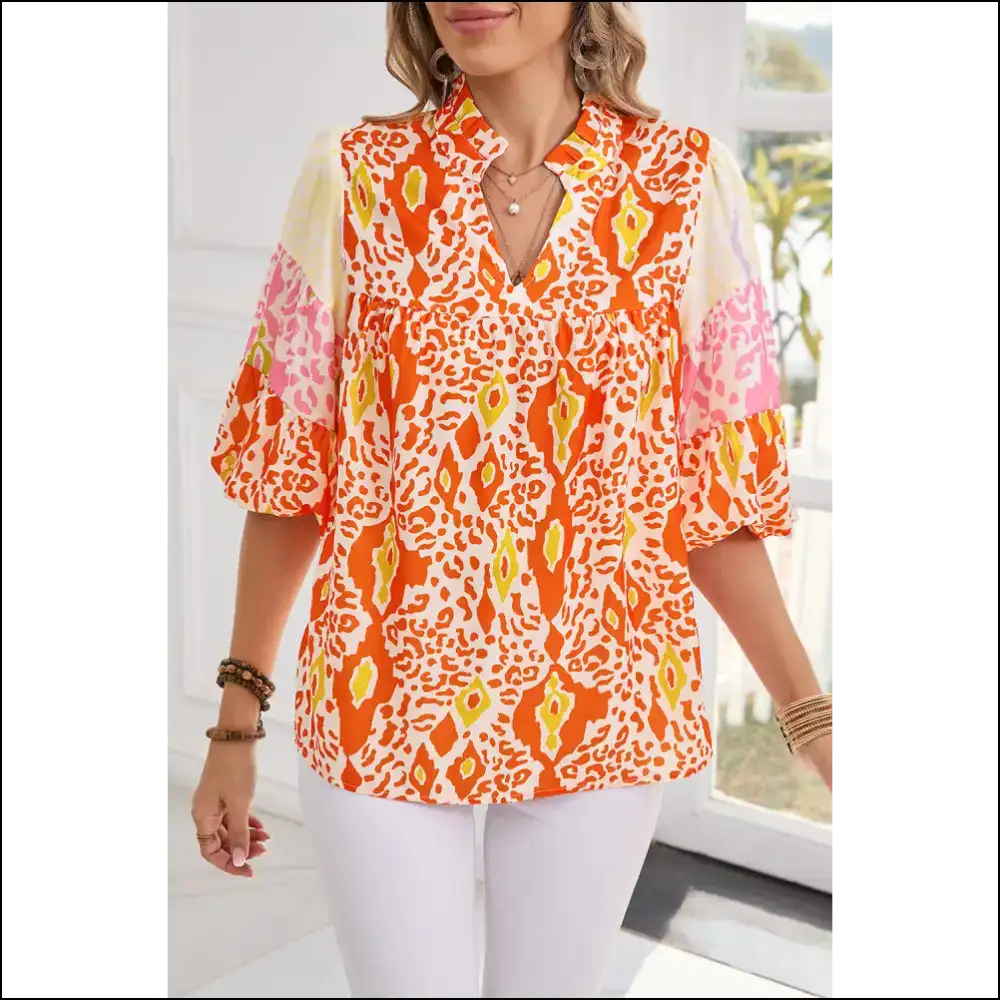 Orange Leopard Blouse: Needful Things Made you do it 😈 - s - Blouses on Sale Worldwide Shipping