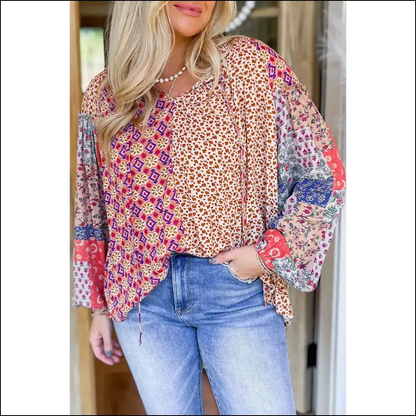 Orange Mixed Floral Patchwork: Needful Things’ Oops I’m Fabulous’ Blouse 🌼 - s - Blouses on Sale Worldwide Shipping