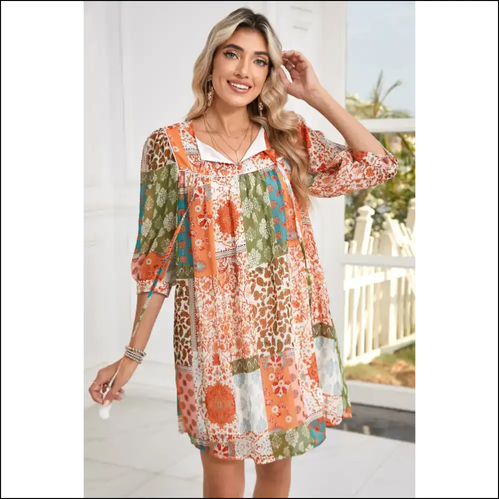 Orange Paisley Print Dress: Boho Chic Goddess Gone Wild! 🤪 Needful Things - Short Dresses on Sale Worldwide Shipping