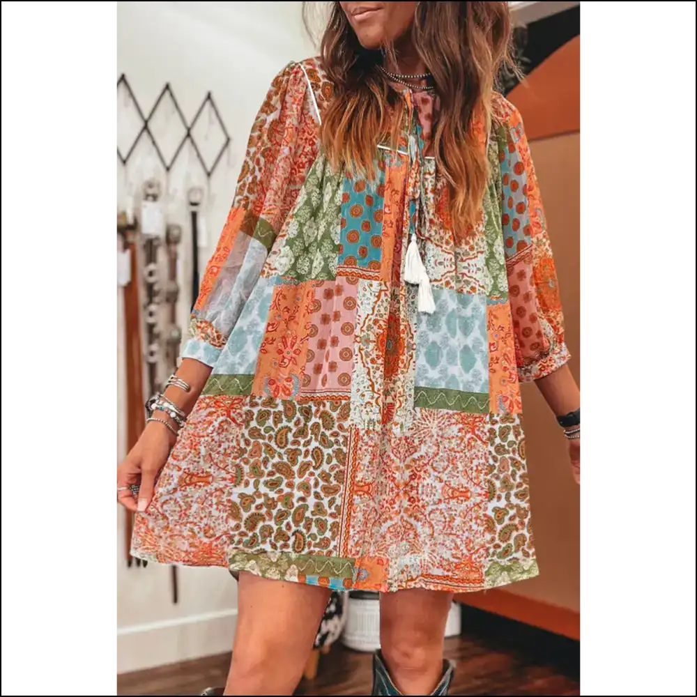 Orange Paisley Print Dress: Boho Chic Goddess Gone Wild! 🤪 Needful Things - Short Dresses on Sale Worldwide Shipping