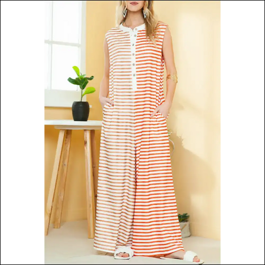 Orange Striped Wide Leg Jumpsuit: so Baggy It’s Fabulous! - Stripe / s - Jumpsuits & Rompers on Sale Worldwide Shipping