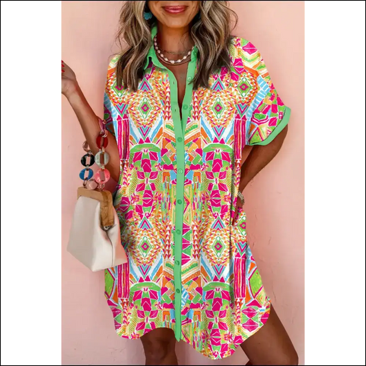 Orange you Glad It’s a Geometric Print Shirt Dress? 🍊 Needful Things - s - Short Dresses on Sale Worldwide Shipping