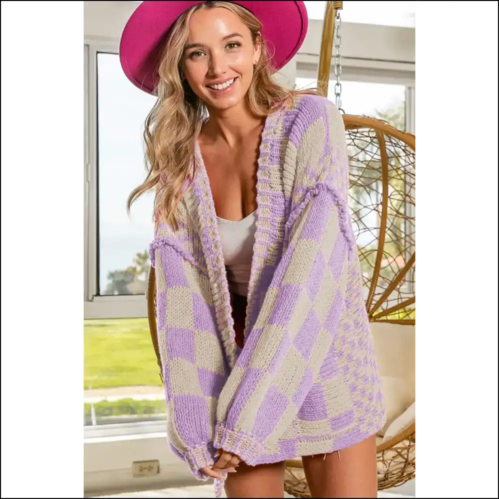 Orchid Petal Colorblock Cardigan: so Cozy Youll Ghost your Plans 👻 - Cardigans on Sale Worldwide Shipping