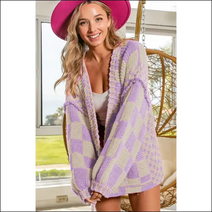 Orchid Petal Colorblock Cardigan: so Cozy Youll Ghost your Plans 👻 - Cardigans on Sale Worldwide Shipping