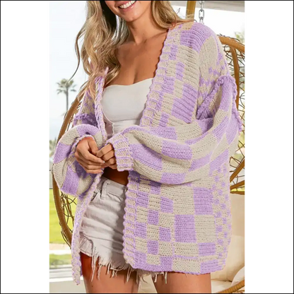 Orchid Petal Colorblock Cardigan: so Cozy Youll Ghost your Plans 👻 - s - Cardigans on Sale Worldwide Shipping