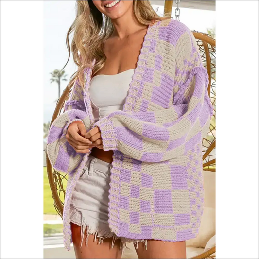Orchid Petal Colorblock Cardigan: so Cozy Youll Ghost your Plans 👻 - s - Cardigans on Sale Worldwide Shipping