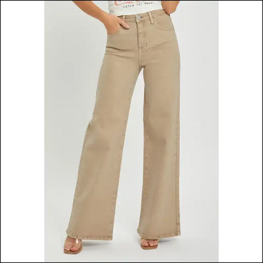 Own your Curves with Risen’s Tummy Control High Rise Wide Leg Magic! 🌟✨ - Tan / 0(24) - Jeans on Sale Worldwide Shipping