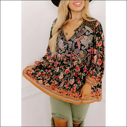 Paisley Power: from Needful Things Size Print Perfection! 😈 - Black / 1x - Plus Tops on Sale Worldwide Shipping