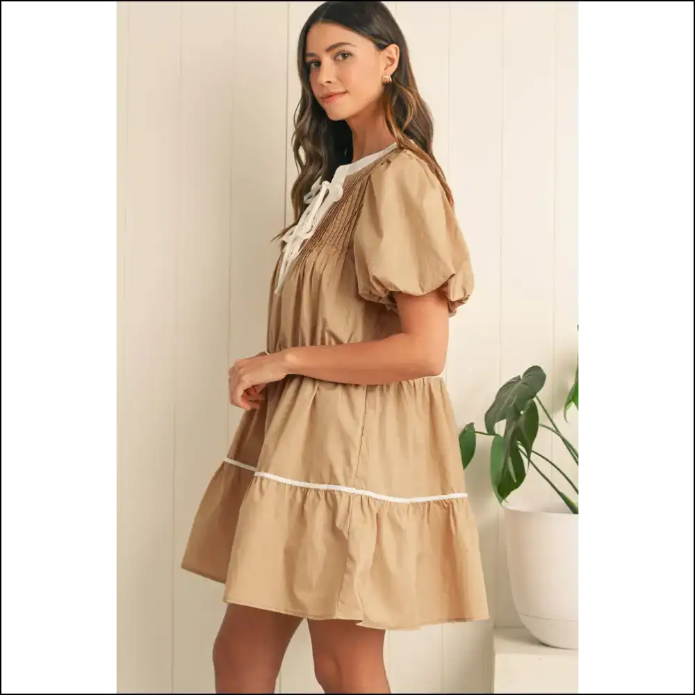 Pale Khaki Knot Mini Dress: Dress so Good It’s Khaki-tastic 🤪 - Short Dresses on Sale Worldwide Shipping